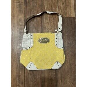 Vintage Women's Dereon Handbag Fleur-de-lis Pattern Yellow Shoulder Purse Y2K